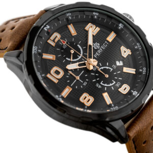 Stylové elegantní pánské hodinky od značky Perfect s hnědým koženým řemínkem a také pánské hodinky k obleku - krabička na hodinky a doprava zdarma